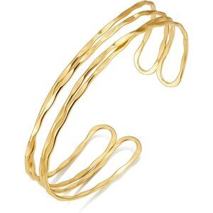 Gold Cuff Bracelet for Women Chunky Multi-layer Cross Wire Open Bracelet Hollow